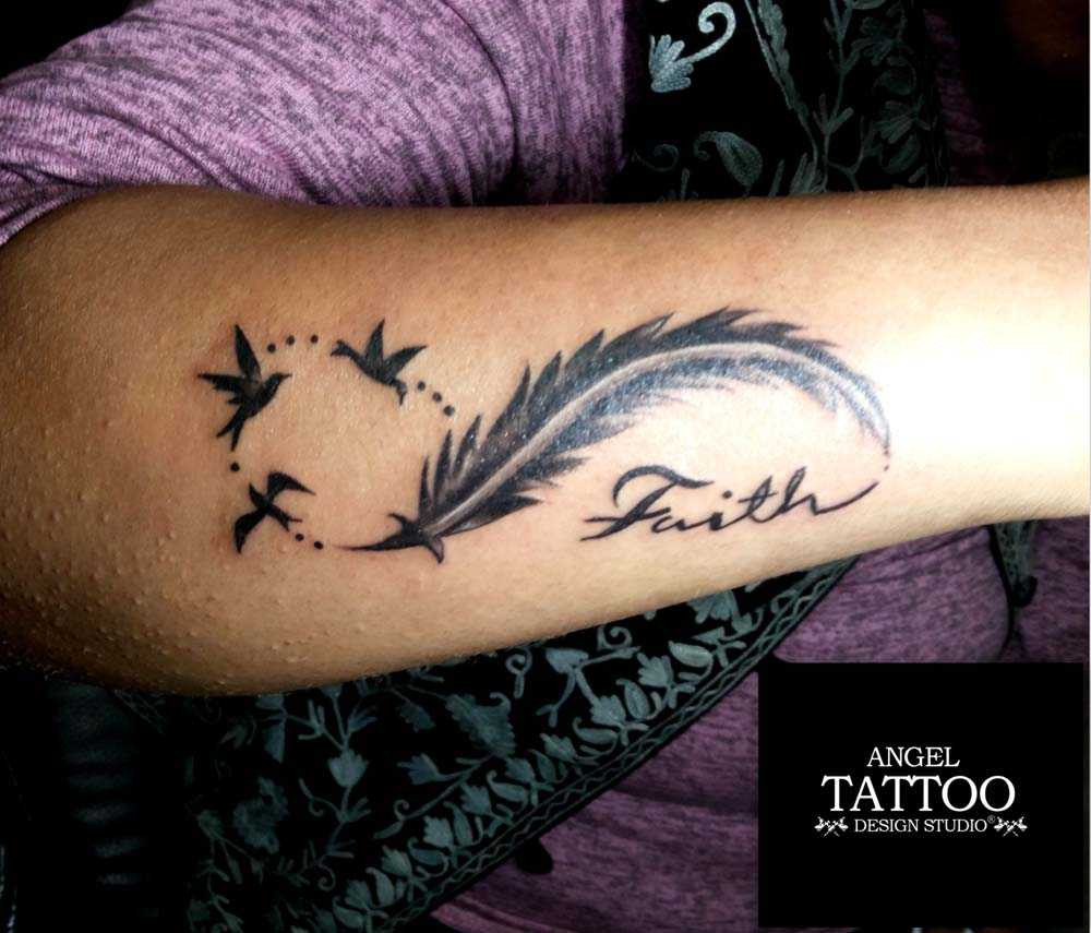 Tattoo uploaded by Larry Krebs [Cali] • Water color infinity feather with  names #wayercolor • Tattoodo